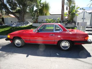 1987 Mercedes Benz 560sl Red With Palomino Interior Both Tops In Excellent Condt photo
