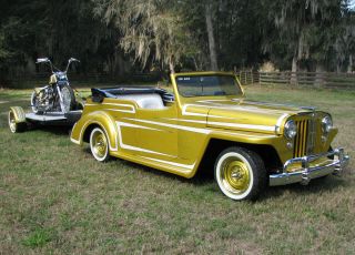 1949 Custom Willys Overland Jeepster Street Rod With Matching Harley Davidson. photo