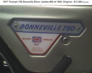 1977 Triumph 750 Boneville Silver Jubilee 99 / 1000.  Txt / 407.  341.  6880 photo