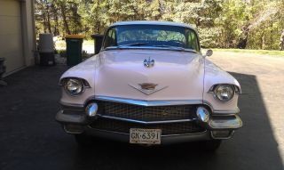 1956 Cadillac Deville 4 Door V - 8 Pink With White Top Black Cloth Interior photo