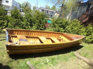 Unique Wooden Canoe Canot Roby 18 Feet Handmade White Maple Wood Freshwater Boat photo